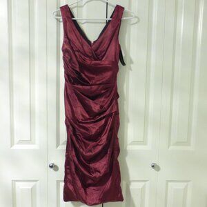NWT LE CHATEAU reddish plum silky satin ruched cocktail party dress
